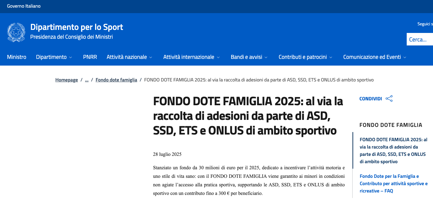 AVVISO IMPORTANTE FONDO DOTE PER LA FAMIGLIA